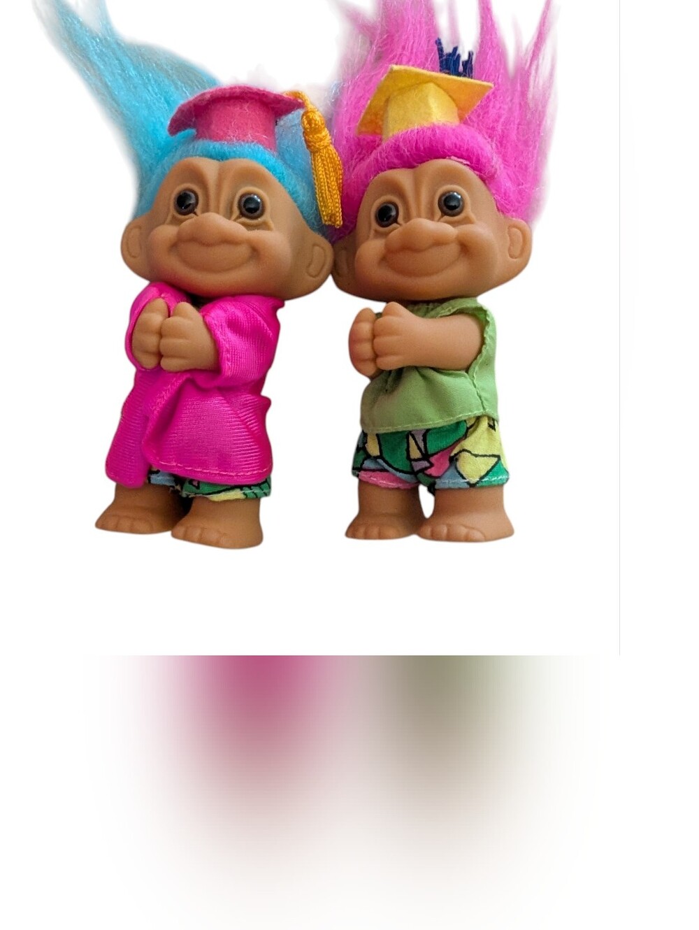 Vintage 90s Russ Berrie Graduation Troll Doll Lot of 2 | Pink & Blue Hair